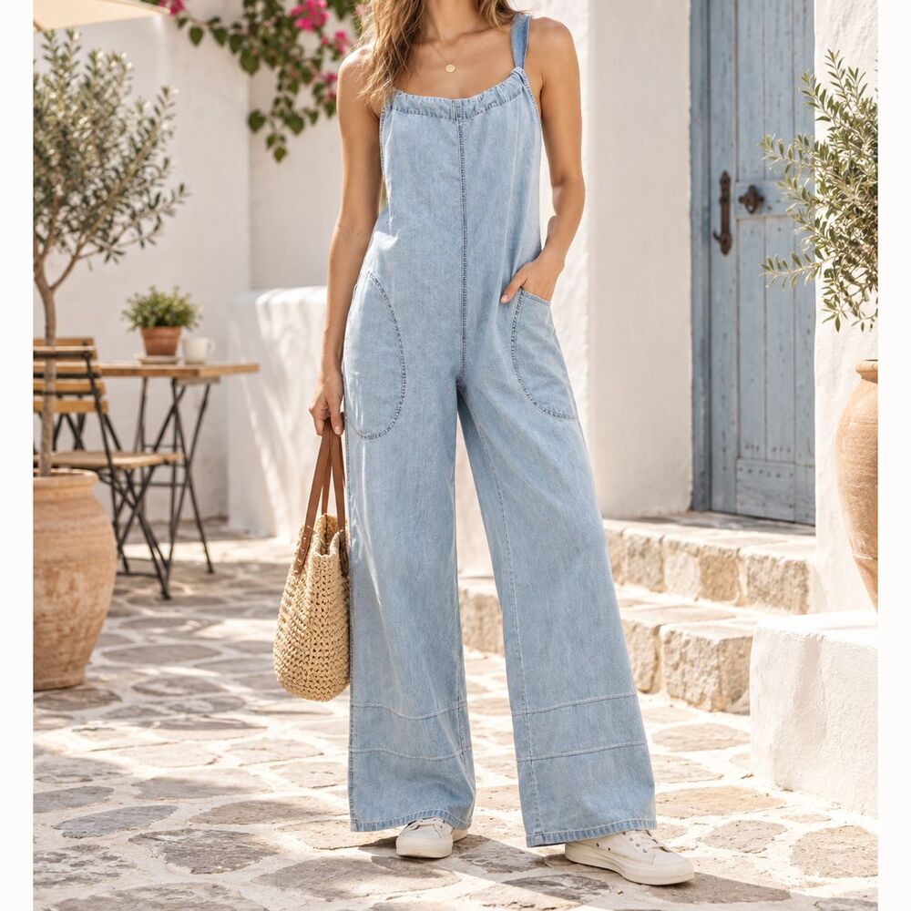Free People We The Free Freebird Jumpsuit Dress Wide Leg Cotton Cozy XS 290997